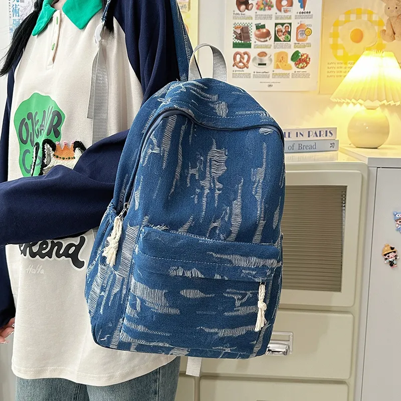 WICKBUEN Denim Backpack Unisex Light Blue/Dark Blue/Black-10