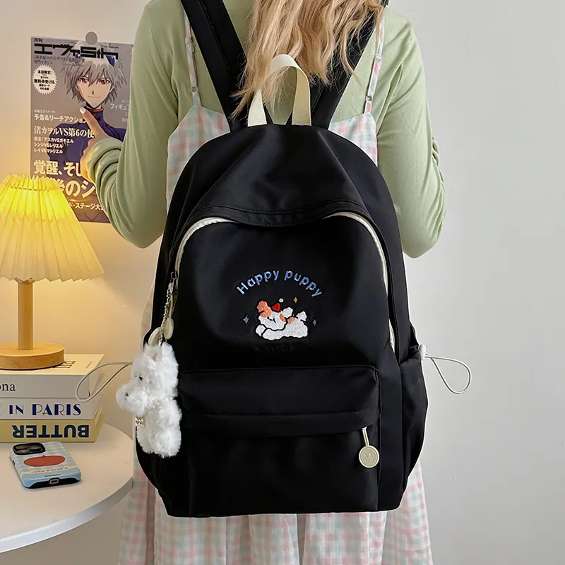 WICKBUEN Nylon Fabric Backpack Regular Unisex Ecru/Black/Yellow/Blue-10