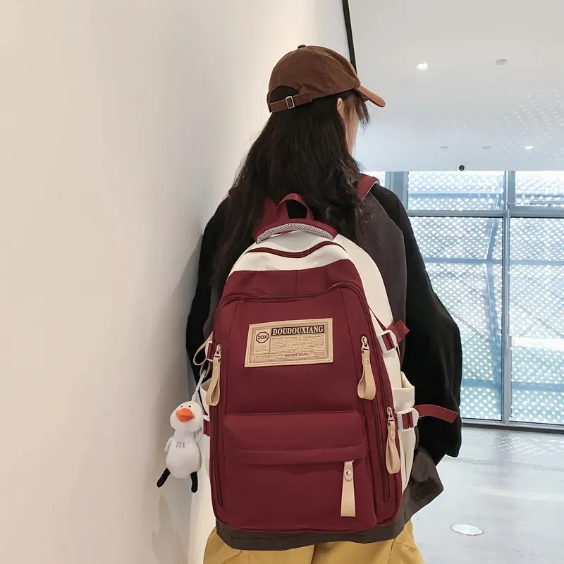 WICKBUEN Nylon Fabric Backpack Regular Unisex Blue/Black/Burgundy/Blue-15