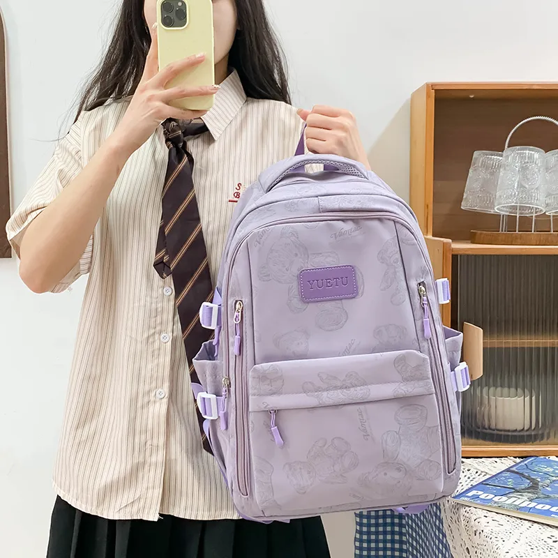 WICKBUEN Nylon Backpack Unisex Ecru/Black/Gray/Purple-14