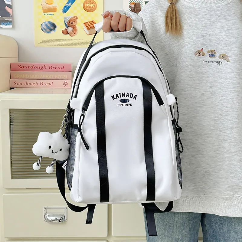 WICKBUEN Nylon Backpack Unisex White/Black-6