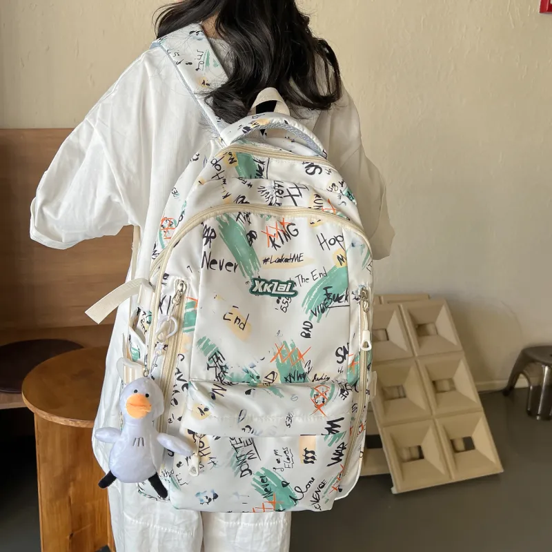 WICKBUEN Composite Cloth Backpack Unisex White/Purple/Green-12