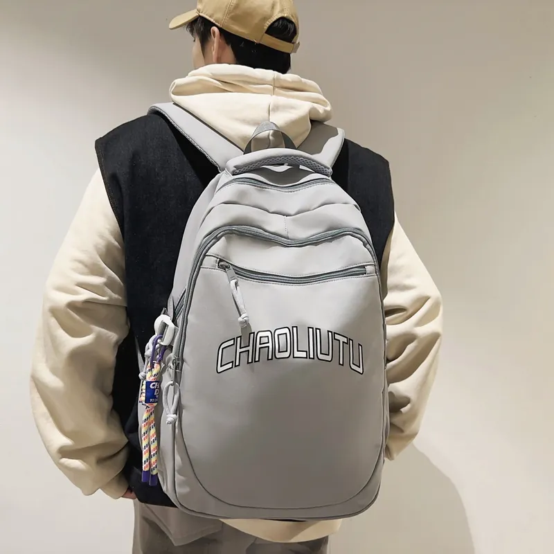 WICKBUEN Nylon Backpack Regular Unisex White, Black, Gray/Burgundy-13