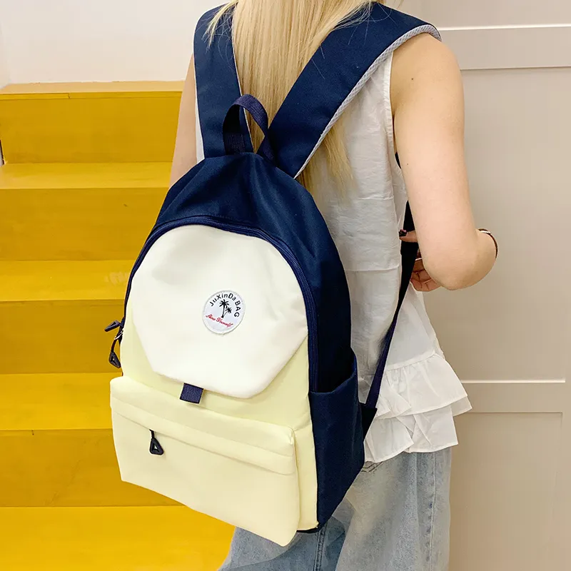 WICKBUEN Nylon Fabric Backpack Regular Unisex Navy Blue/Pink/Blue-5