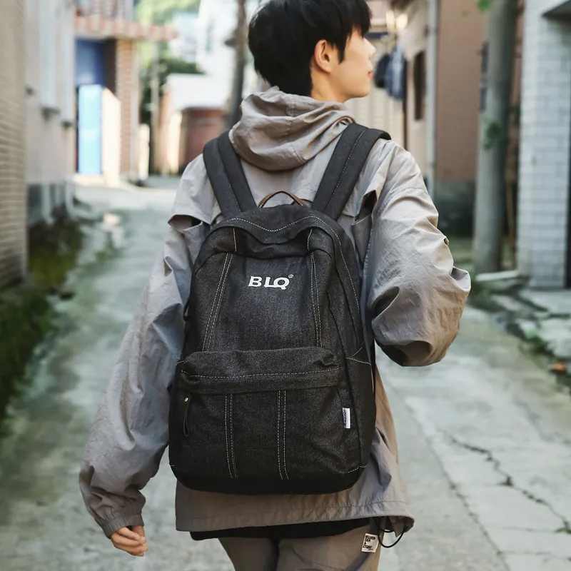 WICKBUEN Denim Backpack Unisex Black/Light Blue/Blue-16