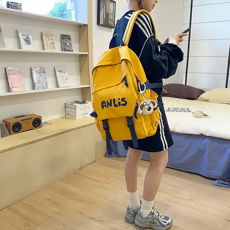 WICKBUEN Nylon Backpack Unisex Ecru/Yellow/Blue/Black-12