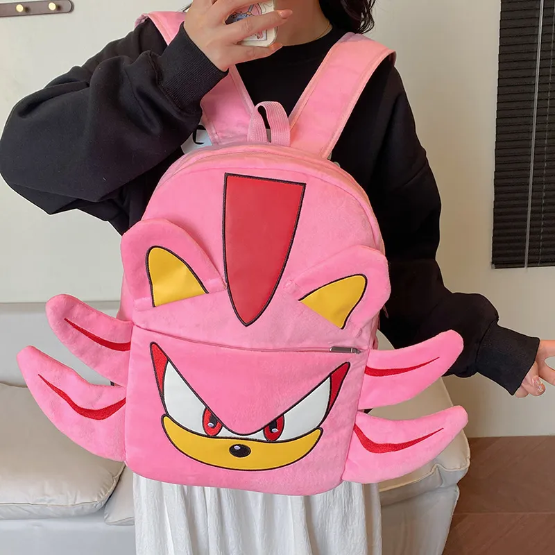 WICKBUEN Plush Backpack Unisex Black/Pink/Gray-15