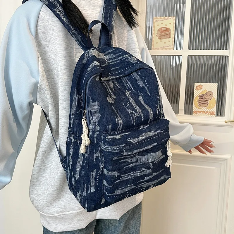 WICKBUEN Denim Backpack Unisex Light Blue/Dark Blue/Black-1