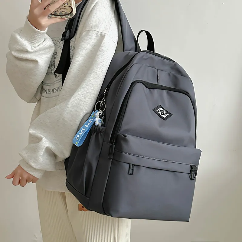WICKBUEN Nylon Backpack Unisex Gray/Black/Red/White-8