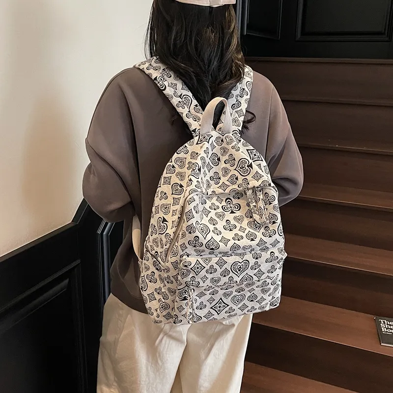 WICKBUEN Fabric Backpack Unisex Ecru/Black/Navy Blue-5