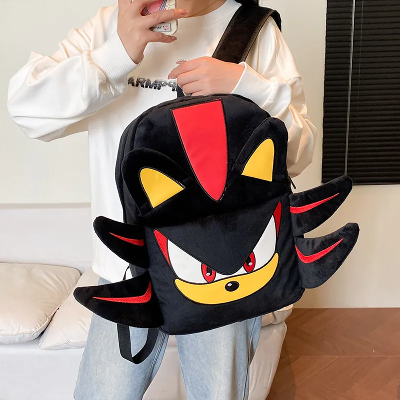 WICKBUEN Plush Backpack Unisex Black/Pink/Gray-1