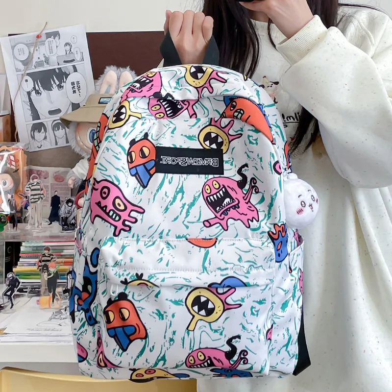 WICKBUEN Nylon Backpack Unisex Green/Purple/Red/Yellow/Black-13