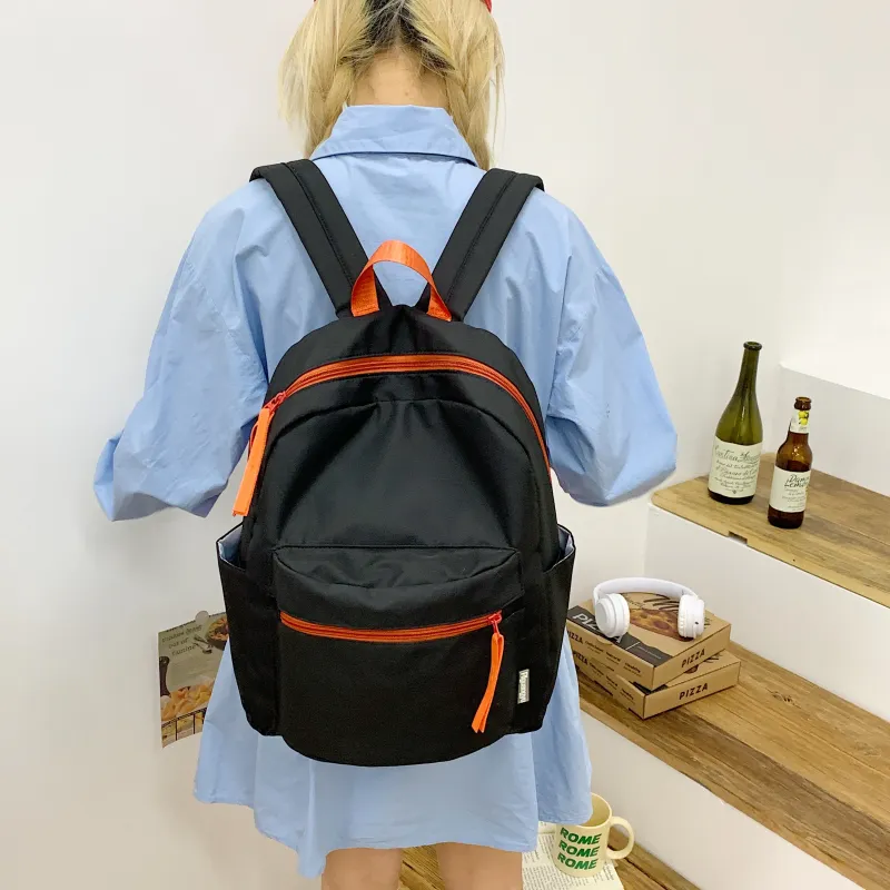 WICKBUEN Nylon Fabric Backpack Regular Unisex White/Black/Yellow-12