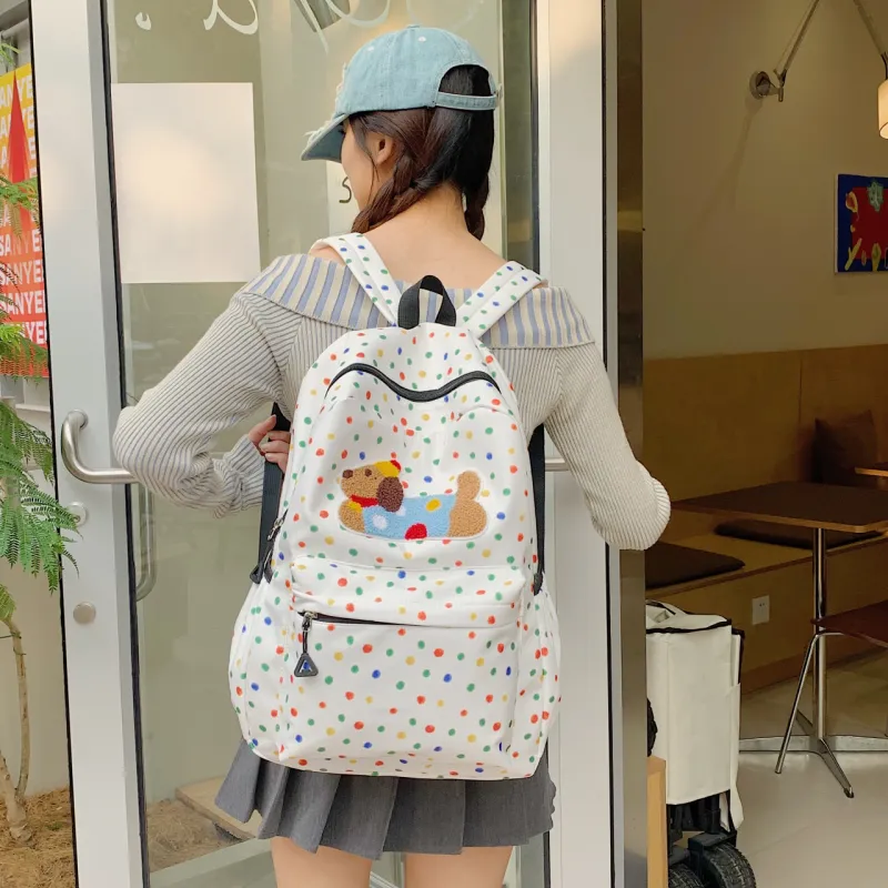 WICKBUEN Nylon Fabric Backpack Women's White/Black-1
