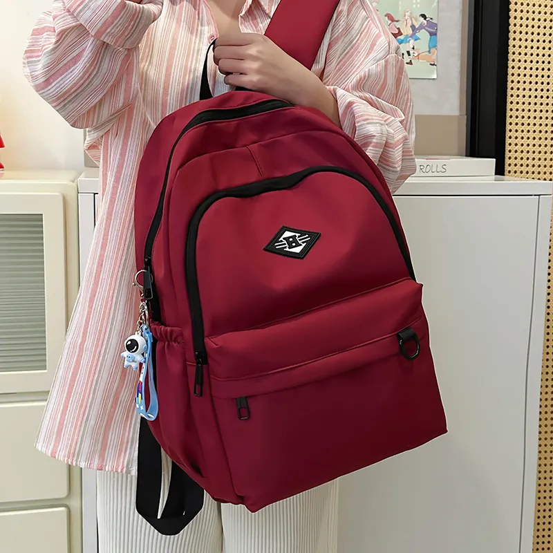 WICKBUEN Nylon Backpack Unisex Gray/Black/Red/White-15