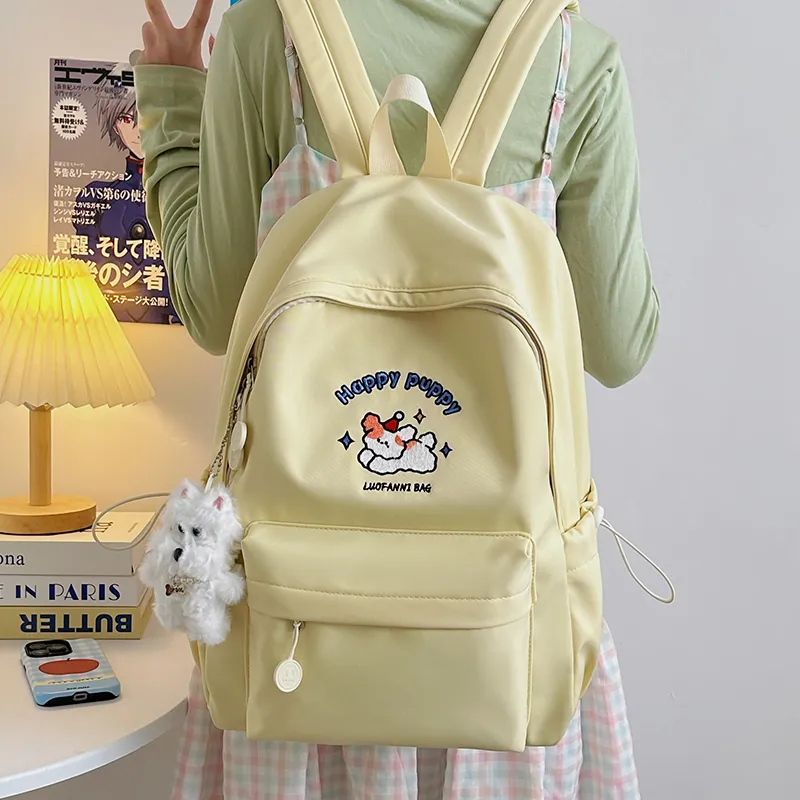 WICKBUEN Nylon Fabric Backpack Regular Unisex Ecru/Black/Yellow/Blue-14