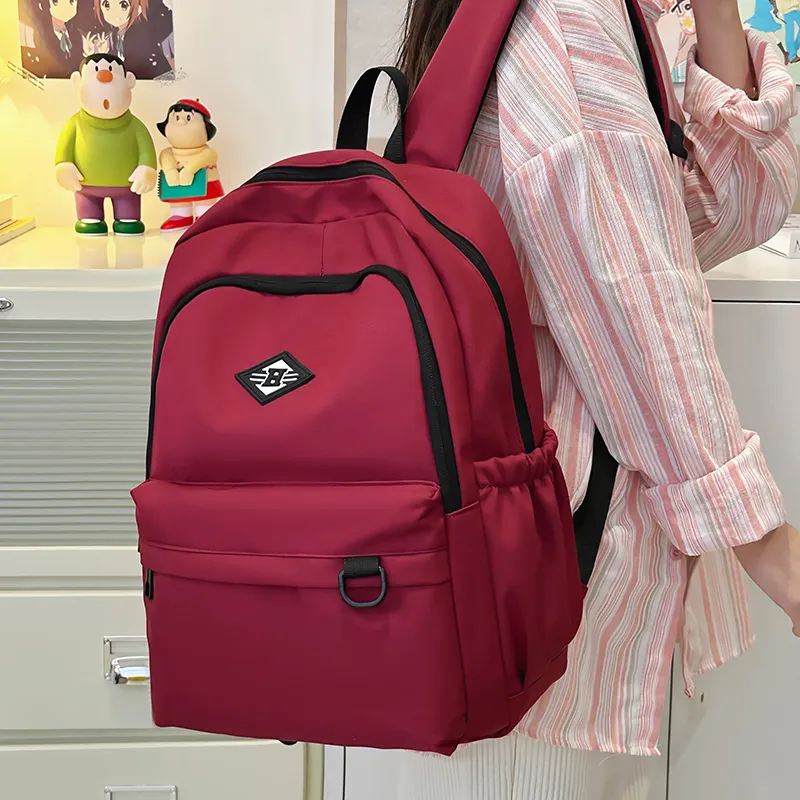 WICKBUEN Nylon Backpack Unisex Gray/Black/Red/White-17