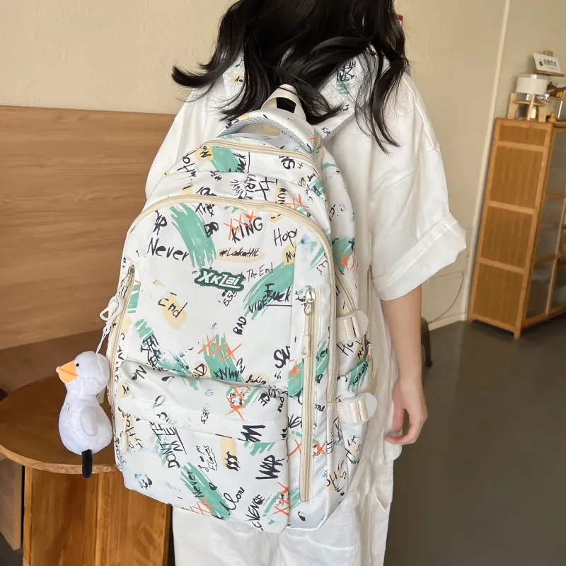 WICKBUEN Composite Cloth Backpack Unisex White/Purple/Green-10