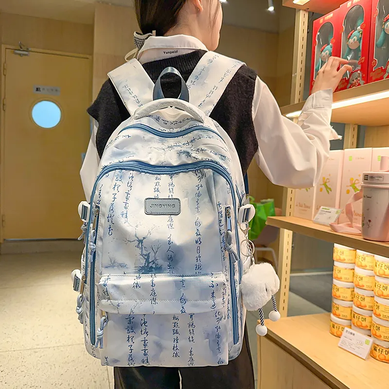 WICKBUEN Nylon Backpack Unisex Black/Pink/Yellow/Green/Blue-20