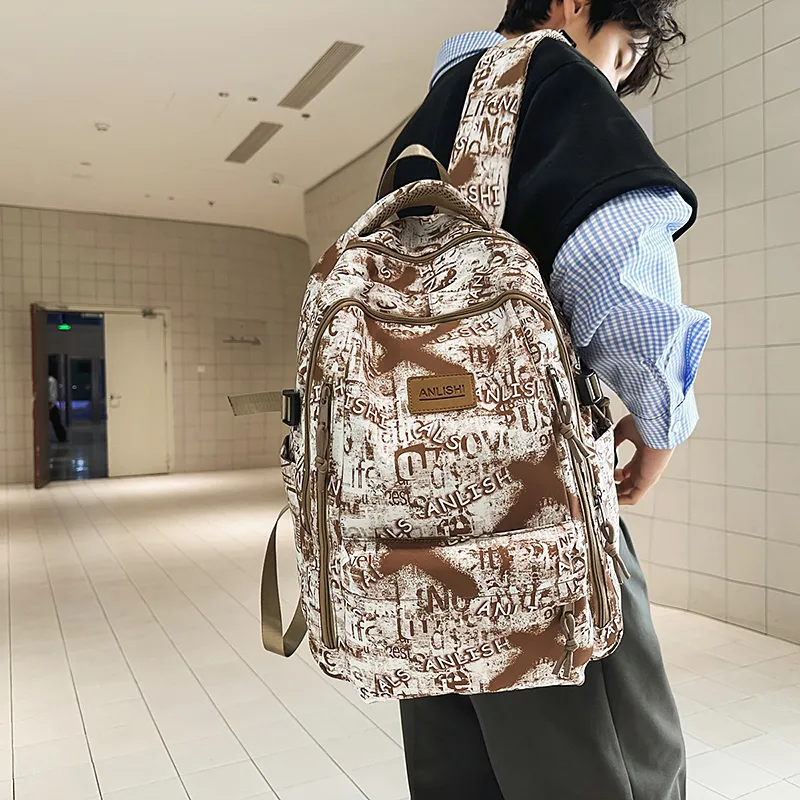 WICKBUEN Nylon Backpack Unisex Black/Brown/Blue-10