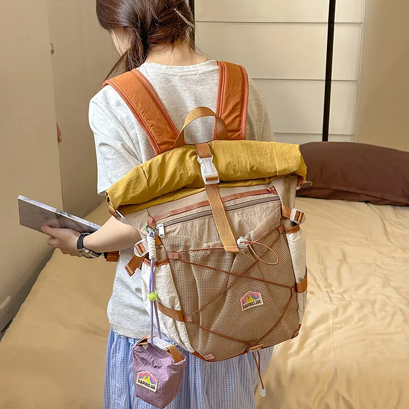 WICKBUEN Nylon Backpack Unisex Coffee/Pink/Purple-4
