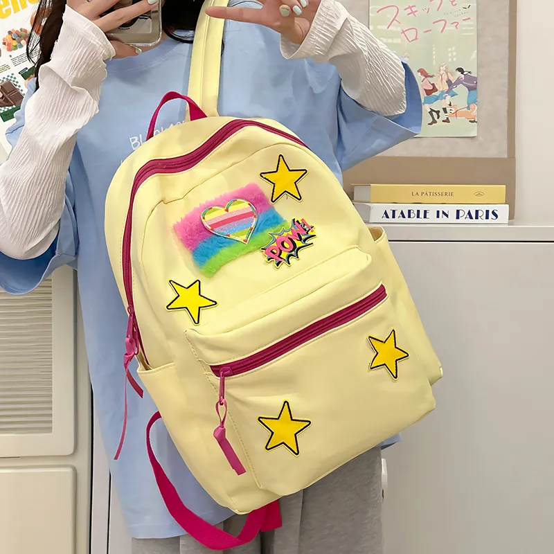 WICKBUEN Nylon Backpack Women's Black/White/Yellow-14