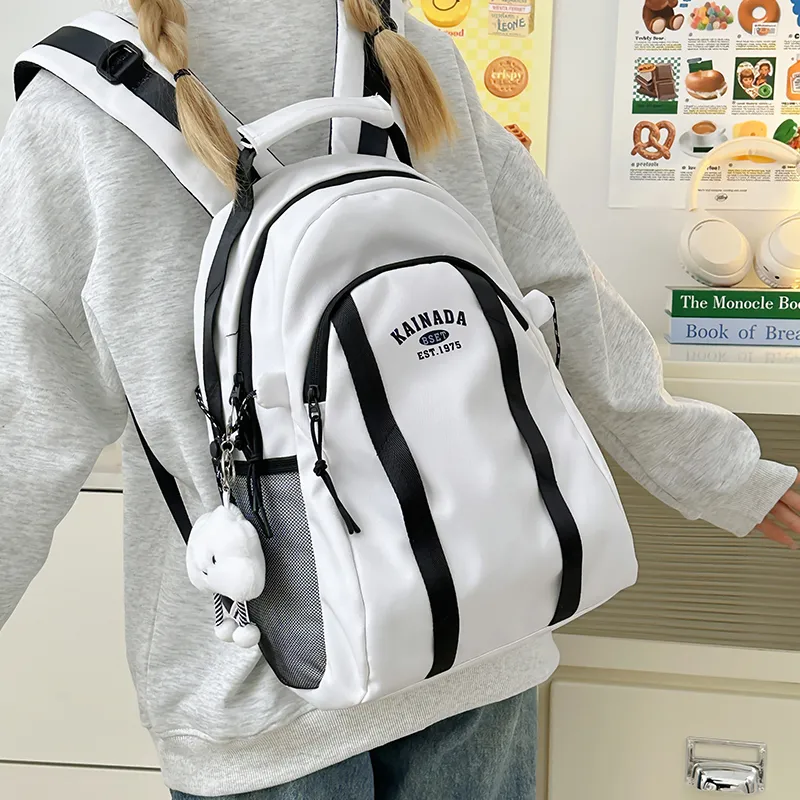 WICKBUEN Nylon Backpack Unisex White/Black-1