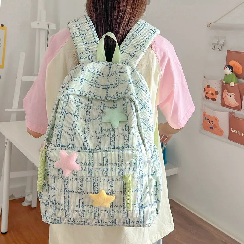 WICKBUEN Composite Cloth Backpack Women's Pink/Green/Blue-7