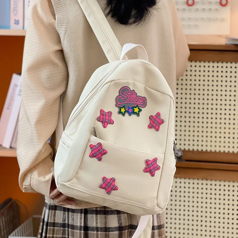 WICKBUEN Canvas Backpack Women's White/Brown-4