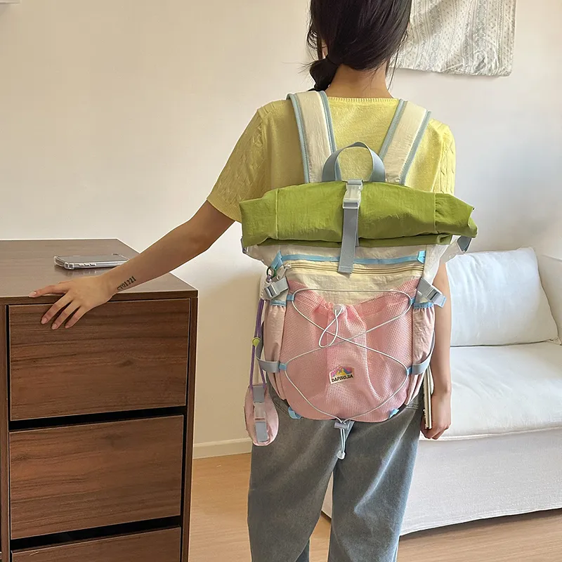 WICKBUEN Nylon Backpack Unisex Coffee/Pink/Purple-11