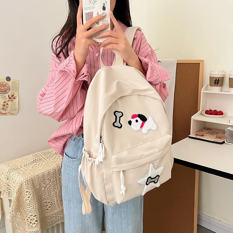 WICKBUEN Canvas Bag Backpack Unisex White/Black-4