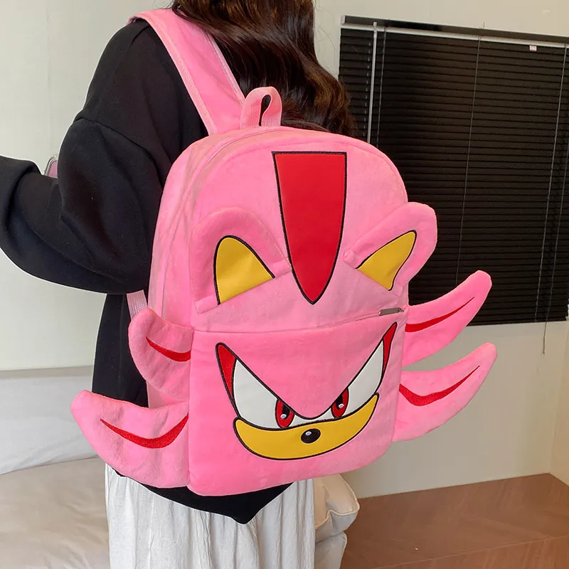 WICKBUEN Plush Backpack Unisex Black/Pink/Gray-16