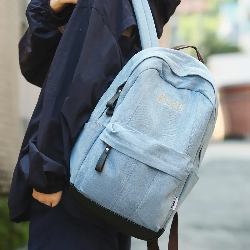 WICKBUEN Denim Backpack Unisex Black/Light Blue/Blue-8