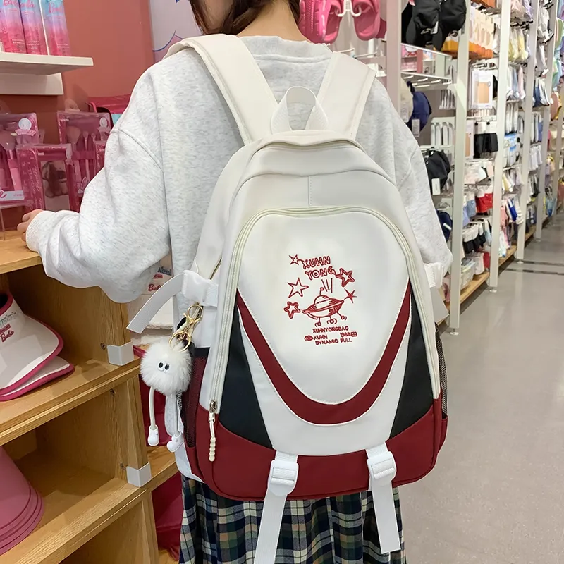 WICKBUEN Nylon Backpack Unisex Red/Blue/White-3