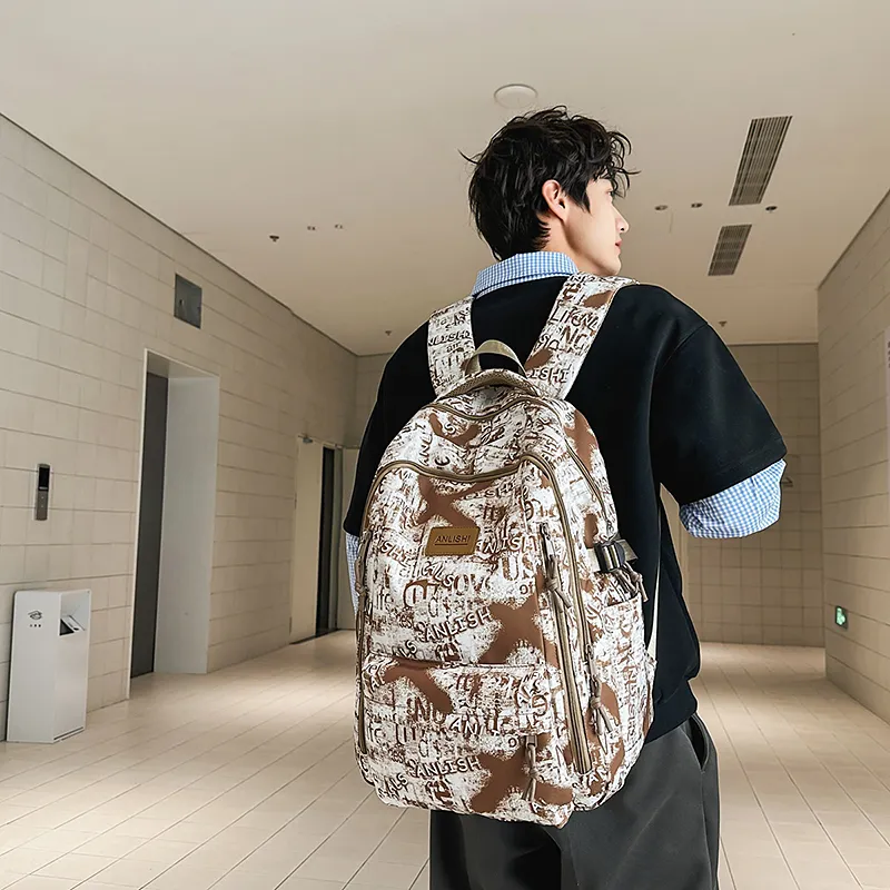 WICKBUEN Nylon Backpack Unisex Black/Brown/Blue-7