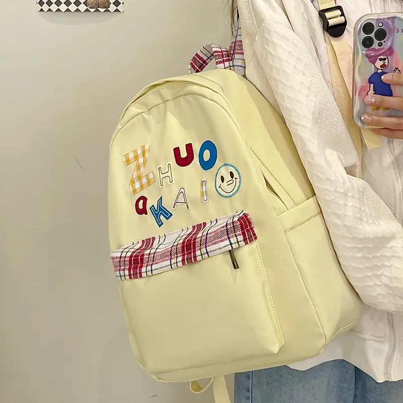 WICKBUEN Nylon Fabric Backpack Unisex White/Yellow/Green/Blue-9