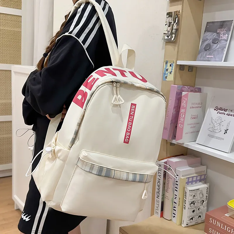 WICKBUEN Nylon Backpack Unisex White/Black/Pink/Blue-4