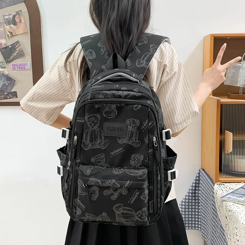 WICKBUEN Nylon Backpack Unisex Ecru/Black/Gray/Purple-9