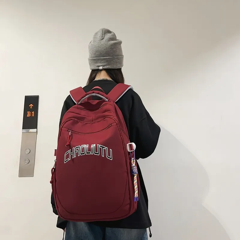 WICKBUEN Nylon Backpack Regular Unisex White, Black, Gray/Burgundy-18