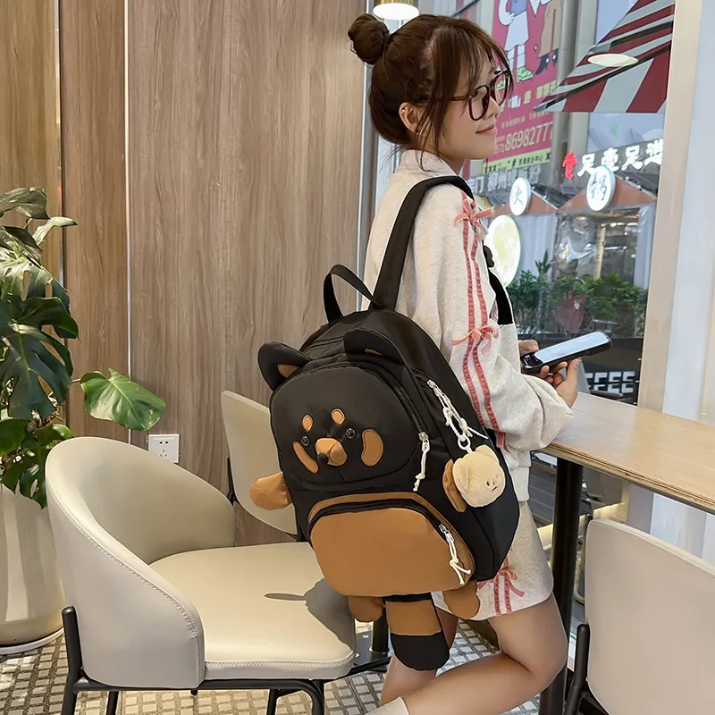 WICKBUEN Nylon Backpack Women's Ecru/Black/Khaki-6