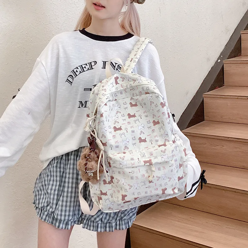 WICKBUEN Nylon Fabric Backpack Unisex Ecru/Yellow-2