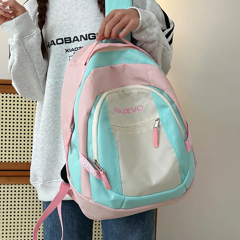 WICKBUEN Nylon Backpack Unisex White/Black/Purple/Pink-20