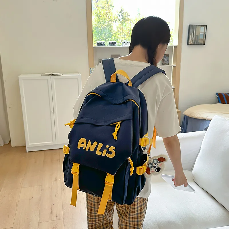 WICKBUEN Nylon Backpack Unisex Ecru/Yellow/Blue/Black-16