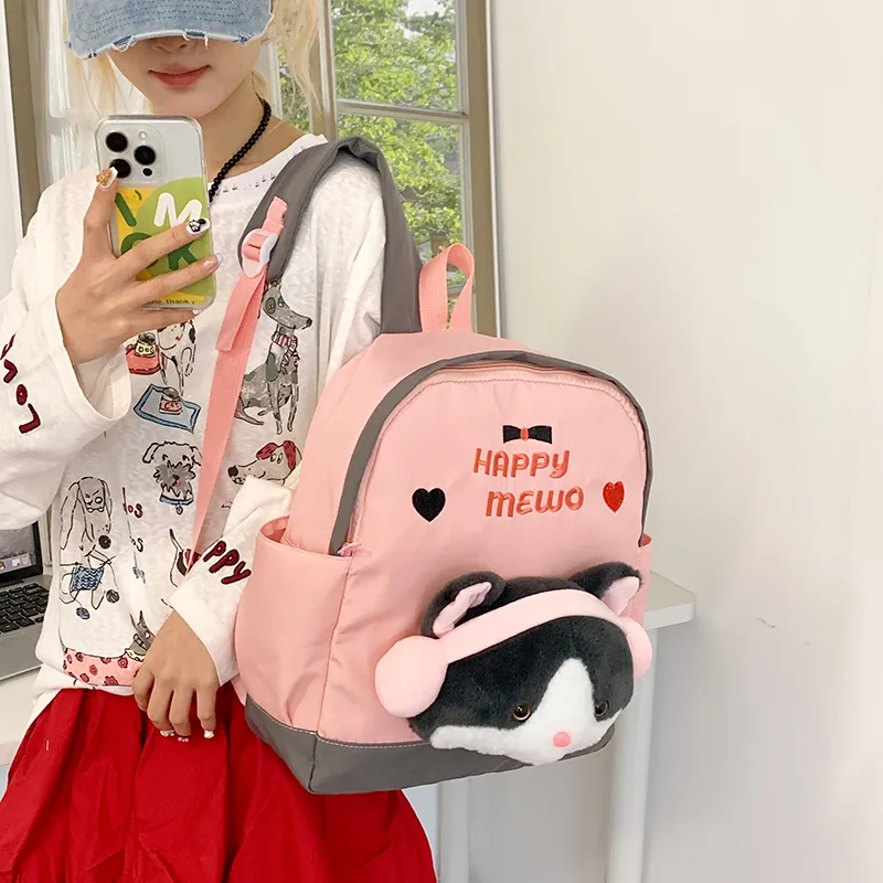 WICKBUEN Nylon Fabric Backpack Regular Unisex White/Pink/Red/Blue-9