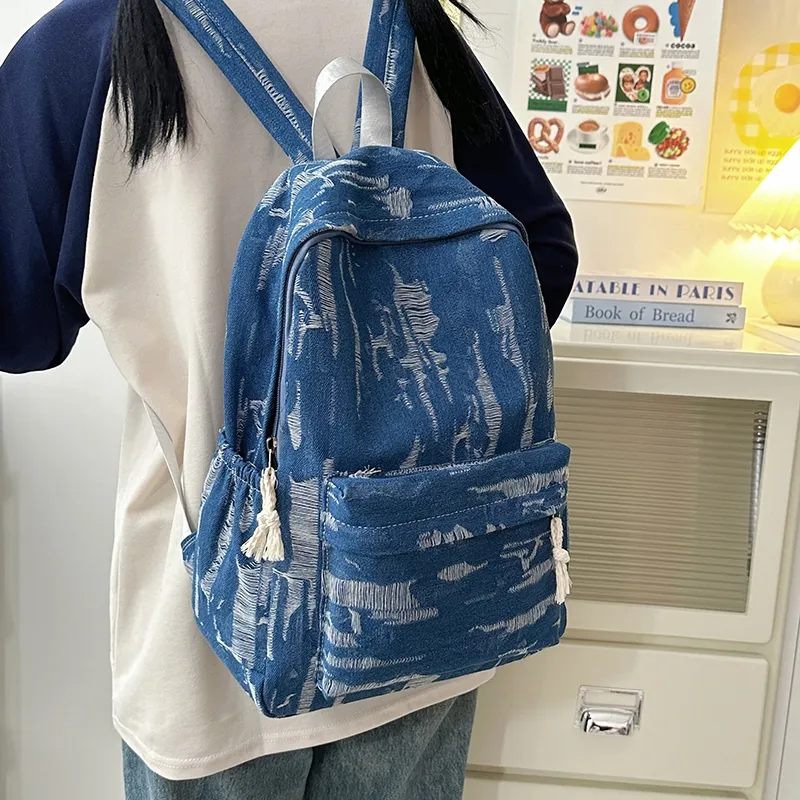 WICKBUEN Denim Backpack Unisex Light Blue/Dark Blue/Black-7