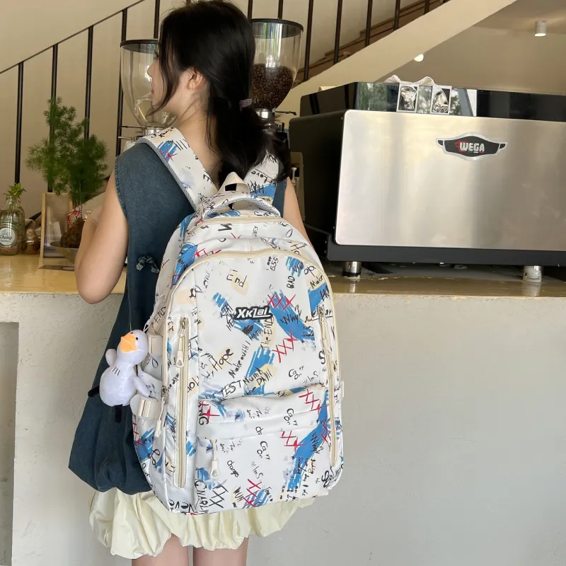 WICKBUEN Composite Cloth Backpack Unisex White/Purple/Green-17