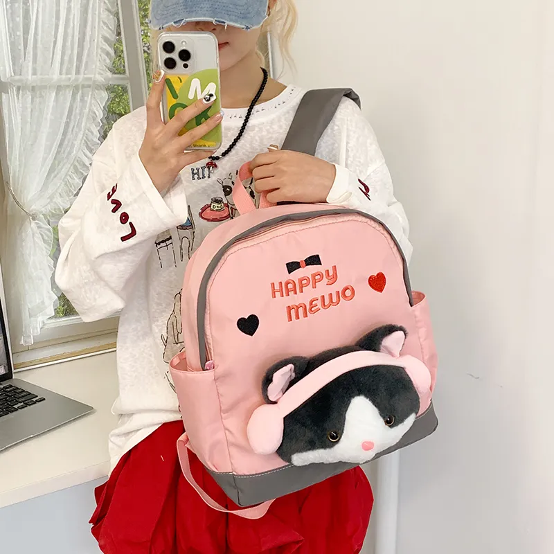 WICKBUEN Nylon Fabric Backpack Regular Unisex White/Pink/Red/Blue-8