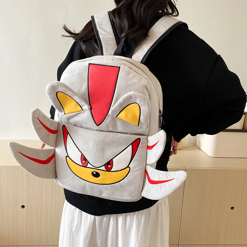 WICKBUEN Plush Backpack Unisex Black/Pink/Gray-11
