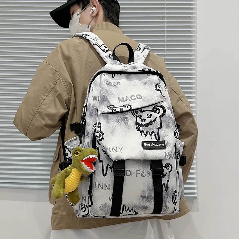 WICKBUEN Nylon Fabric Backpack Regular Unisex Black/Red/Khaki/Blue-7
