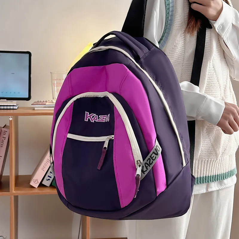 WICKBUEN Nylon Backpack Unisex White/Black/Purple/Pink-14